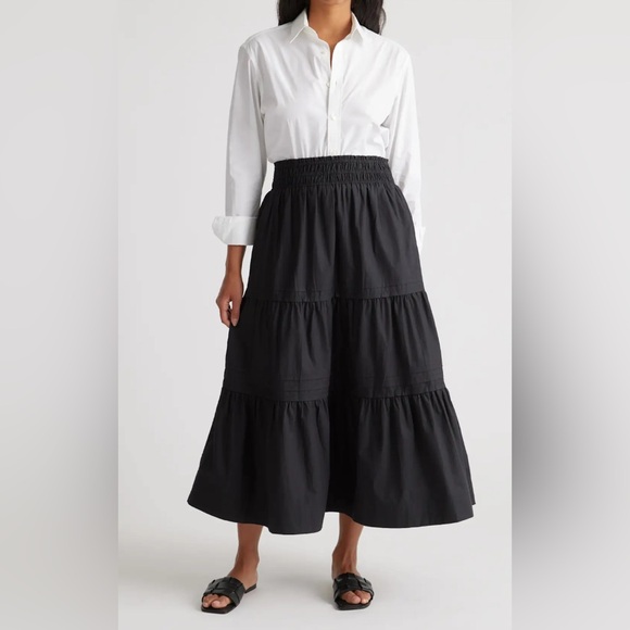NWT! Quince Women’s Organic Cotton Poplin Tiered Maxi Skirt, Black.  Size Small. - Picture 2 of 3